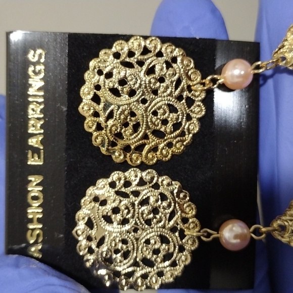 Women's Stylish Gold-tone Filigree Design 3" Long Beaded Drop Dangle Earrings #4 - Picture 4 of 5